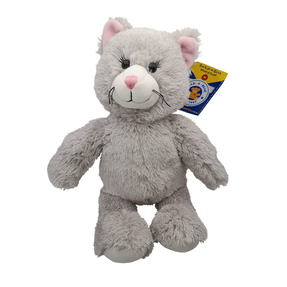 Build-A-Bear Workshop Grey Kitten Plush Stuffed Animal Soft Shaggy Cat NWT 16in